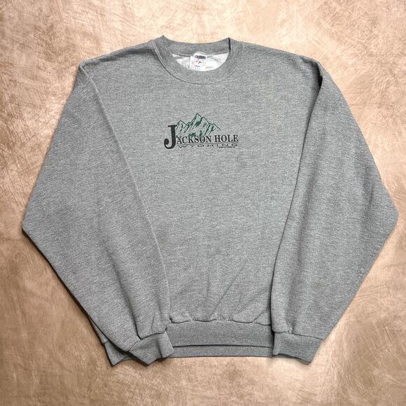 Vintage Y2K Jackson Hole Wyoming Crewneck Sweatshirt Gray Jerzees Travel Outdoor - Picture 1 of 5